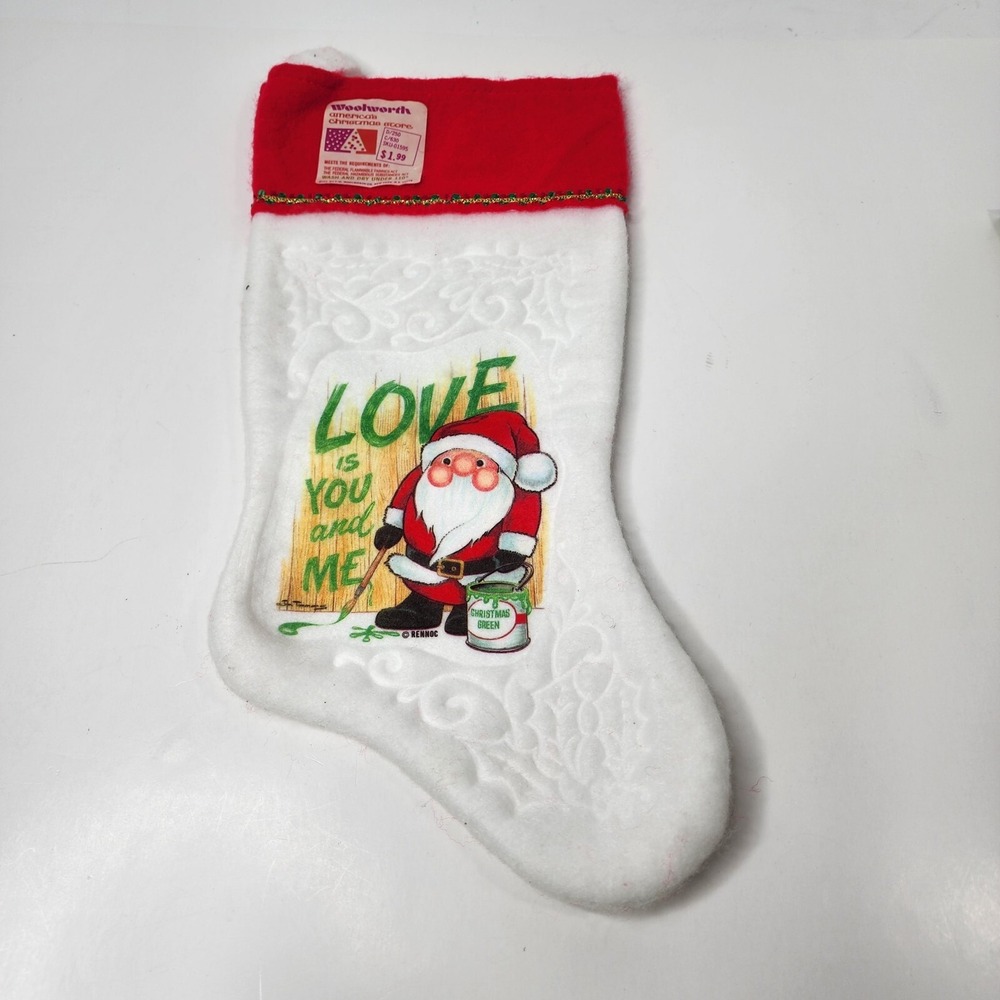 Vintage 1982 Woolworth Felt Christmas Stocking Santa Love is you and me NWT